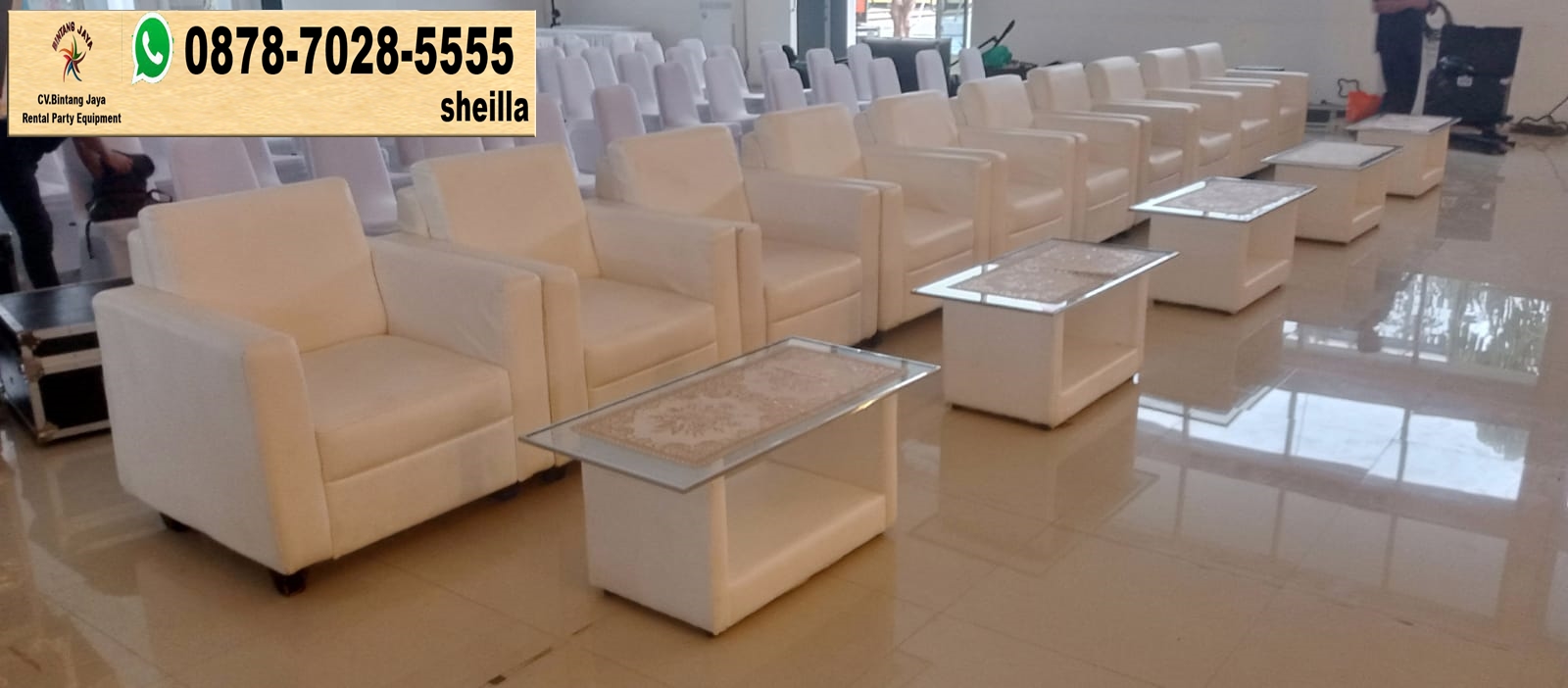 Jasa sewa kursi sofa kotak single putih Periuk Tangerang