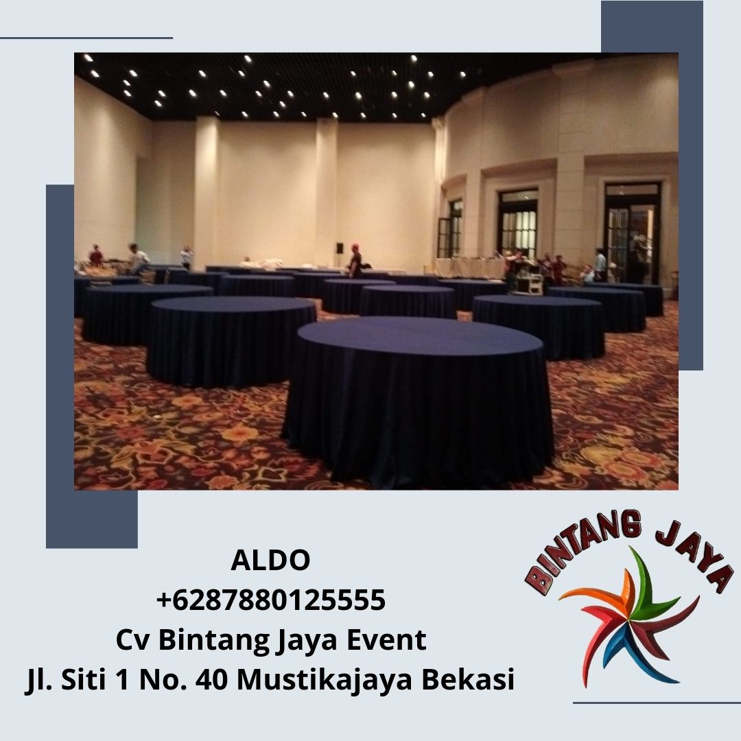 Sewa Meja Bulat D180cm Tebar Biru Navy Termurah Tangerang Banten