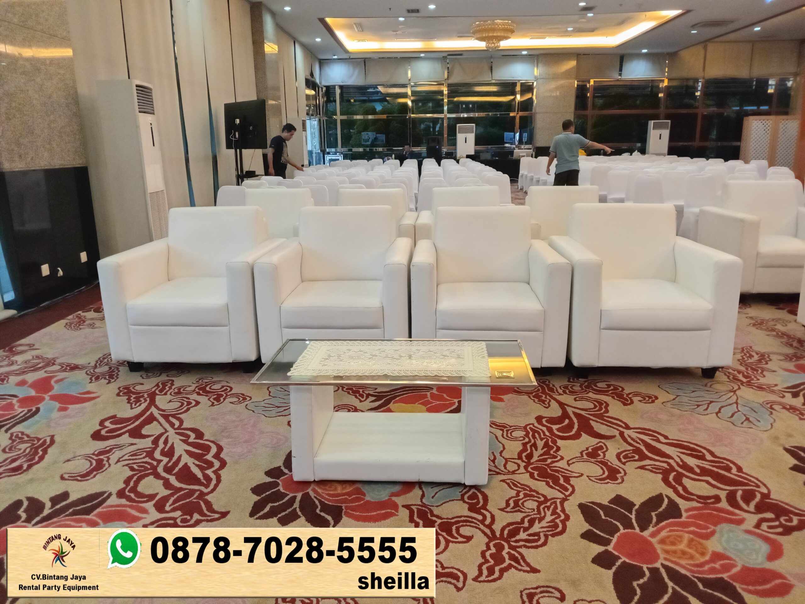 Jasa sewa kursi tamu kursi sofa kotak putih Jakarta Barat
