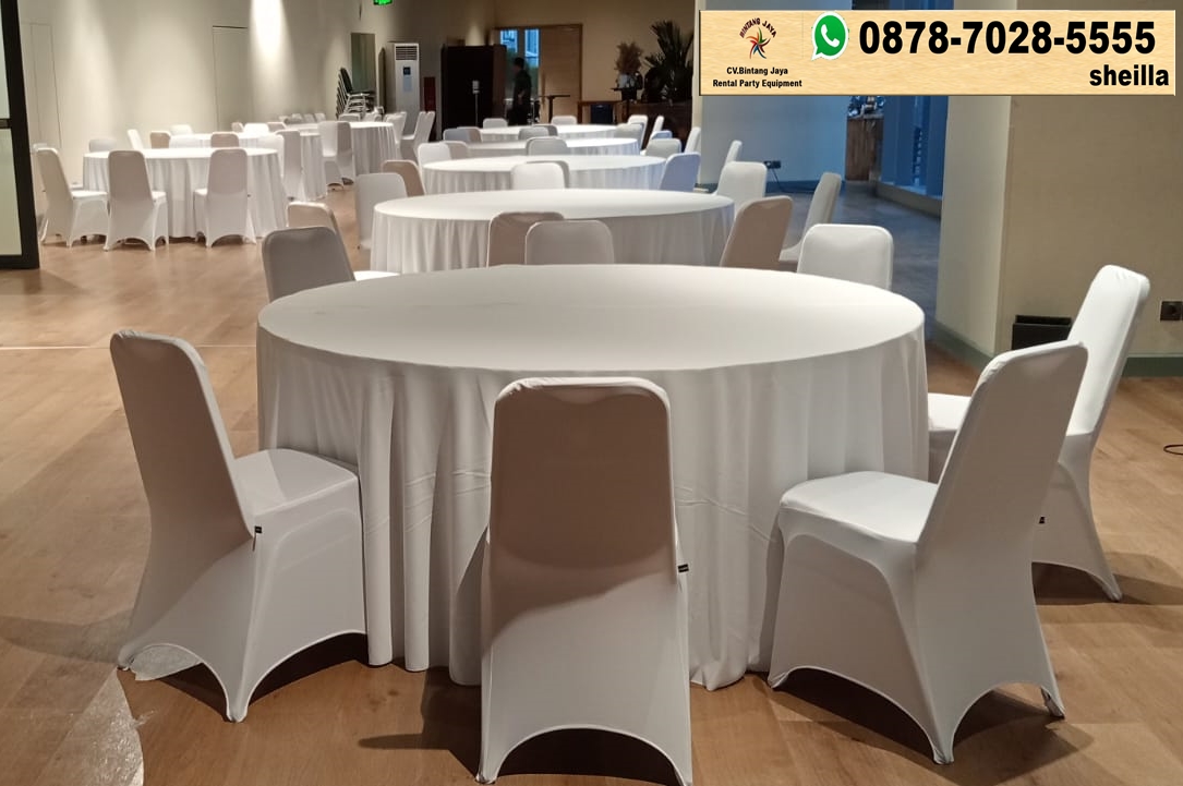 Rental sewa meja bulat dan kursi futura putih Jakarta