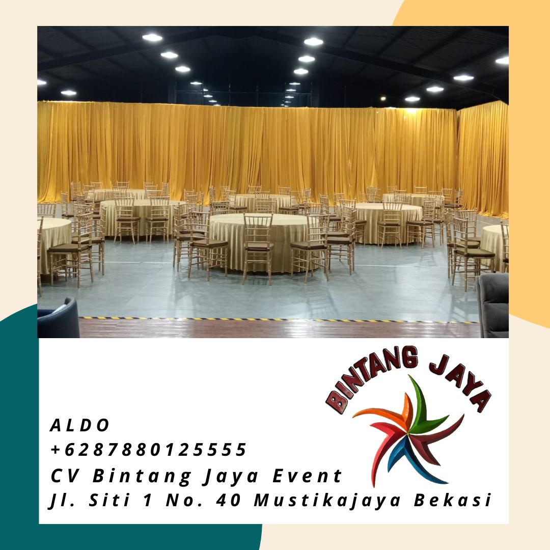 Sewa Tirai Bludru & Kursi Tiffani Cover Gold Pelayanan 24 Jam Bogor