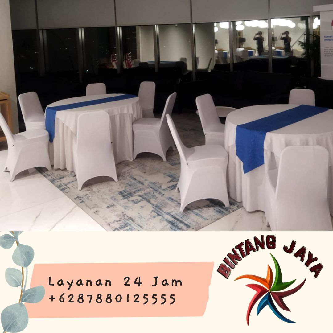 Sewa Meja Bulat D120cm Cover Putih Bogor