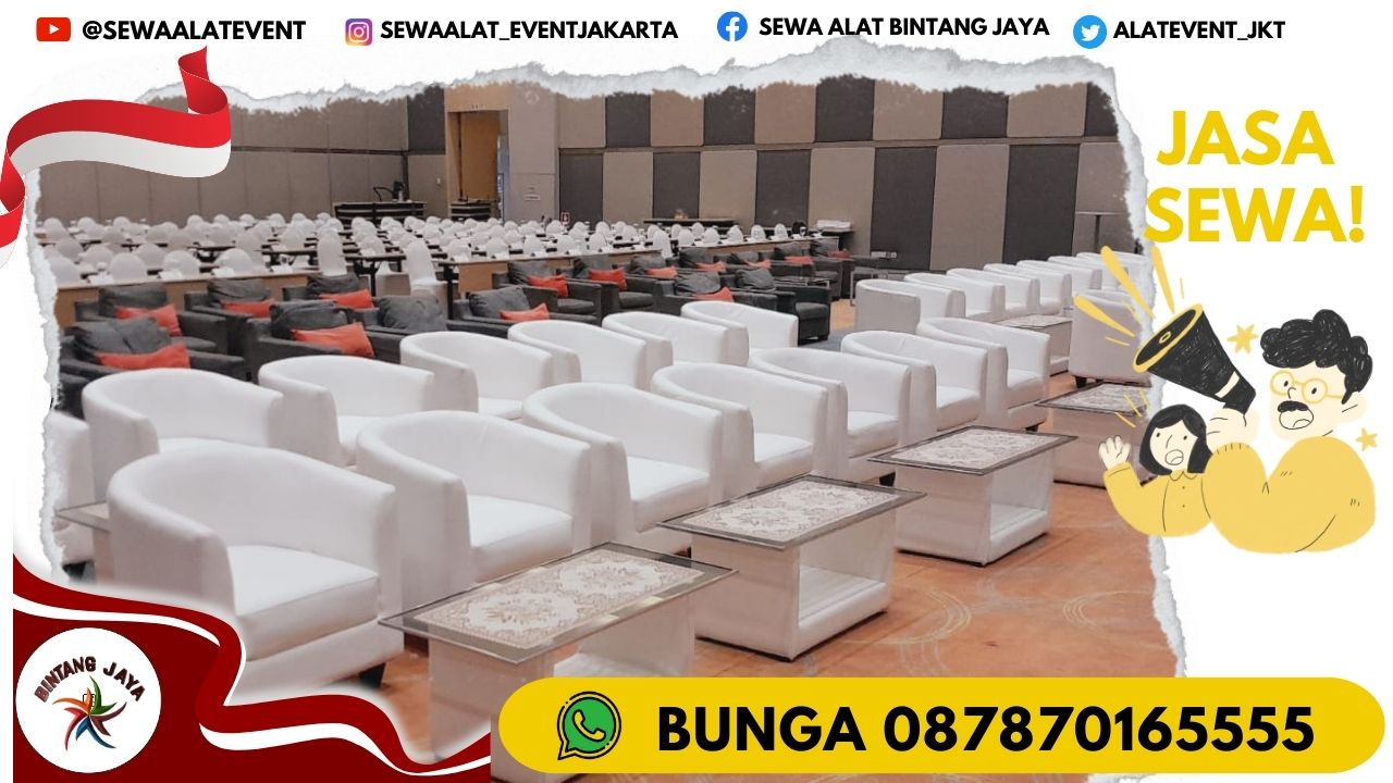SEWA SOFA OVAL WARNA PUTIH EVENT KENEGARAAN DI CIBUAYA KARAWANG