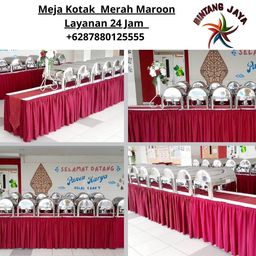 Sewa Meja Kotak Cover Merah Maroon Area Bogor Kota