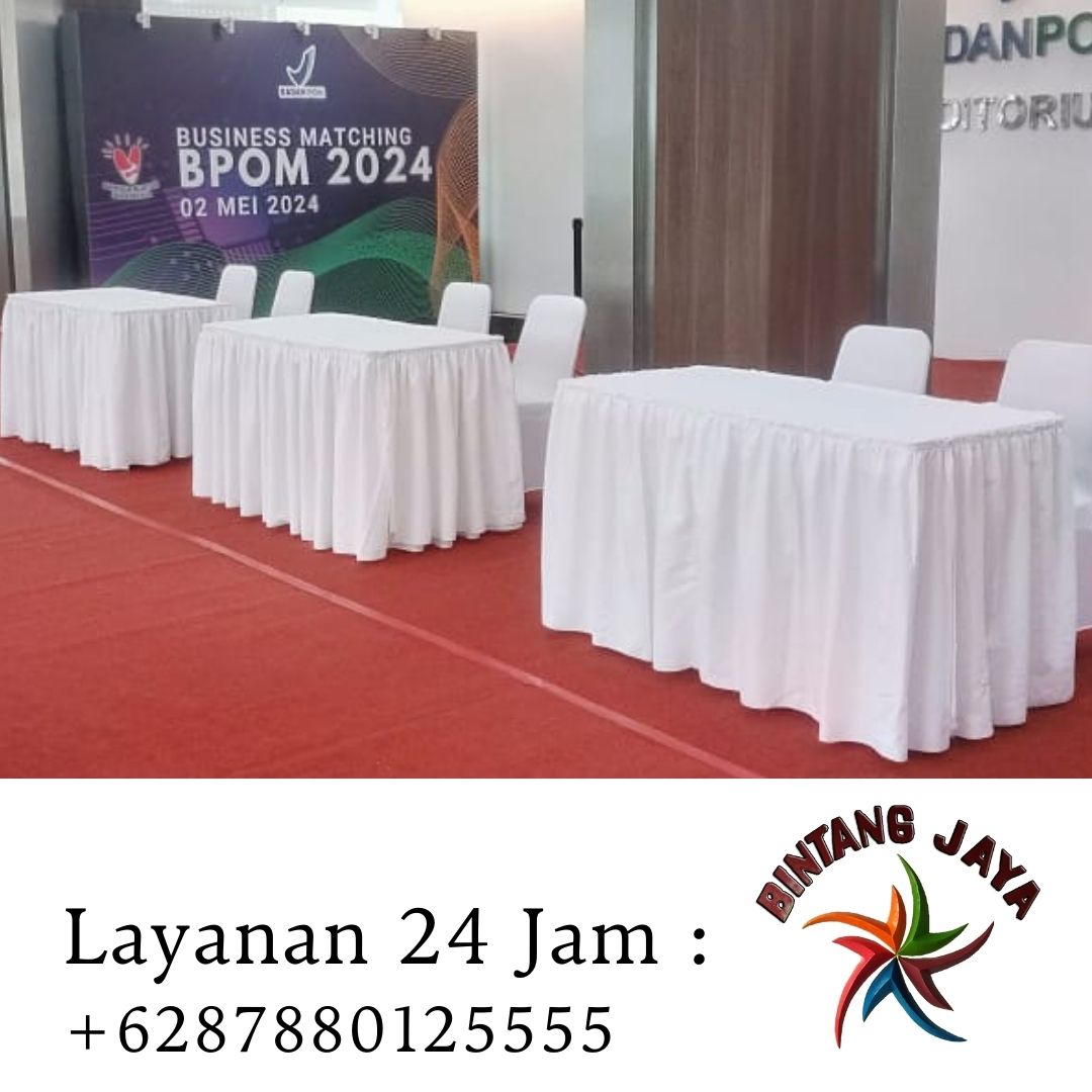 Sewa Meja Kotak Cover Putih Bersih Area Jakarta Pusat