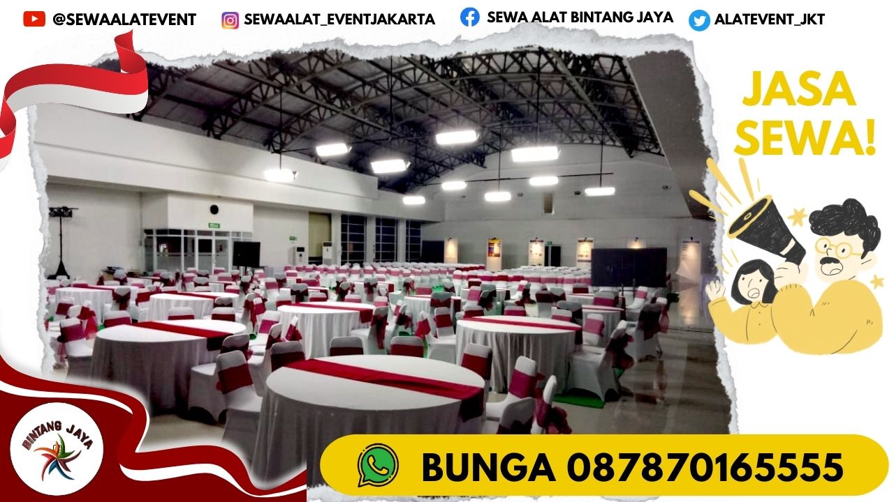 SEWA MEJA BUNDAR DAN KOTAK COVER MERAH PUTIH JAKARTA