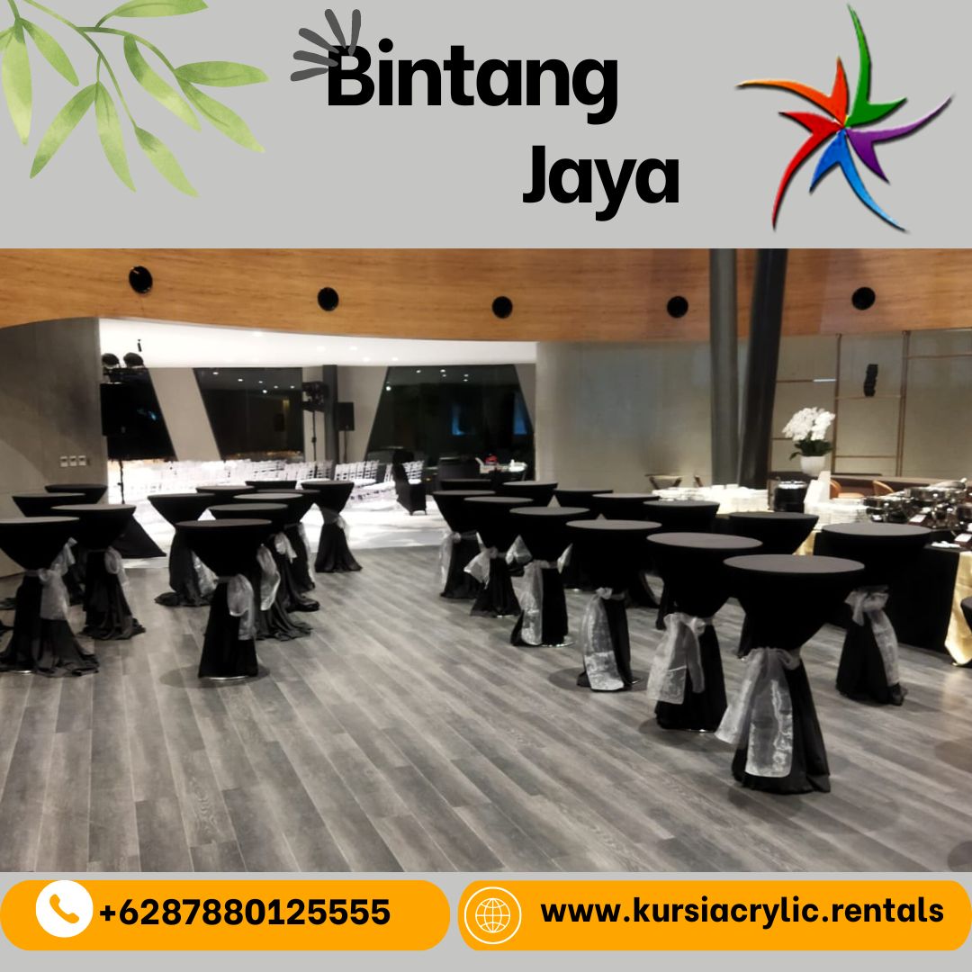 Sewa Meja Barstool Cover Hitam Pita Silver Jakarta