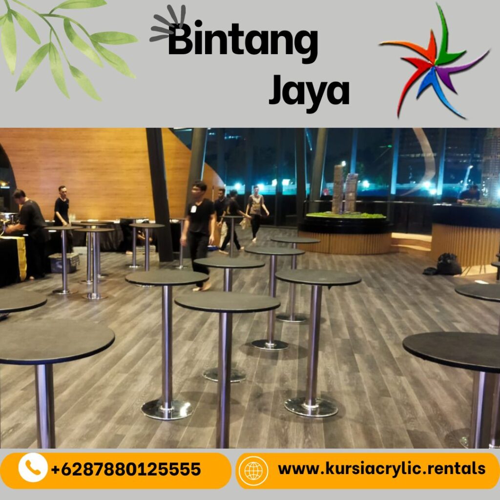 Sewa Meja Barstool Cover Hitam Pita Silver Jakarta