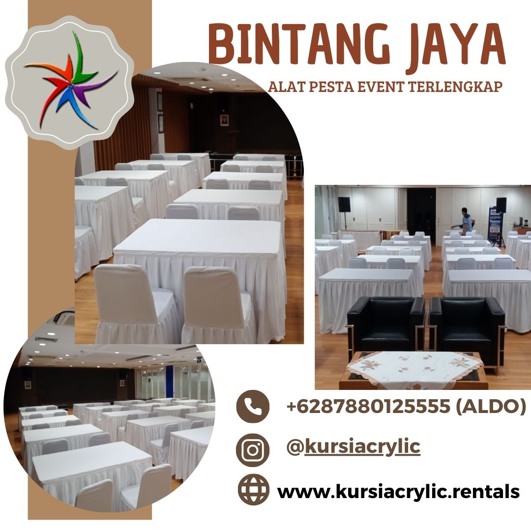 Sewa Meja Kotak Cover Rumbai Putih Terdekat Area Jakarta