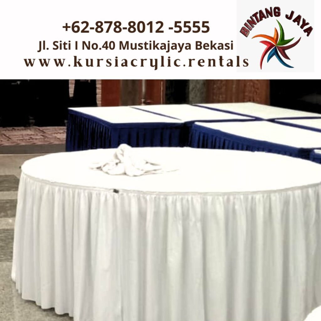 Sewa Meja Bundar Cover Tebar Putih Event Menara Brilian Jakarta