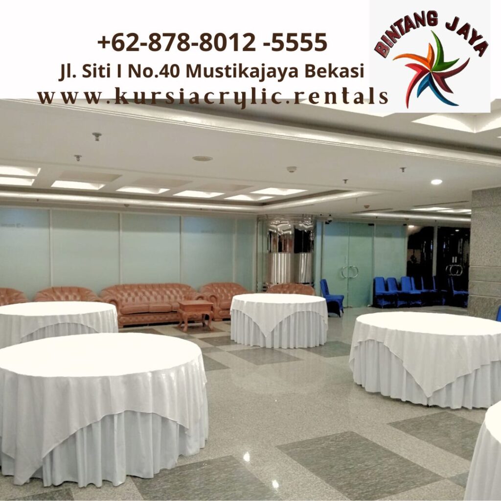 Sewa Meja Bundar Cover Tebar Putih Event Menara Brilian Jakarta