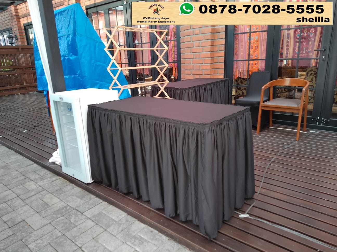 Sewa Meja Kotak Cover Ketat Putih Ukuran 60x120cm Area Jakarta
