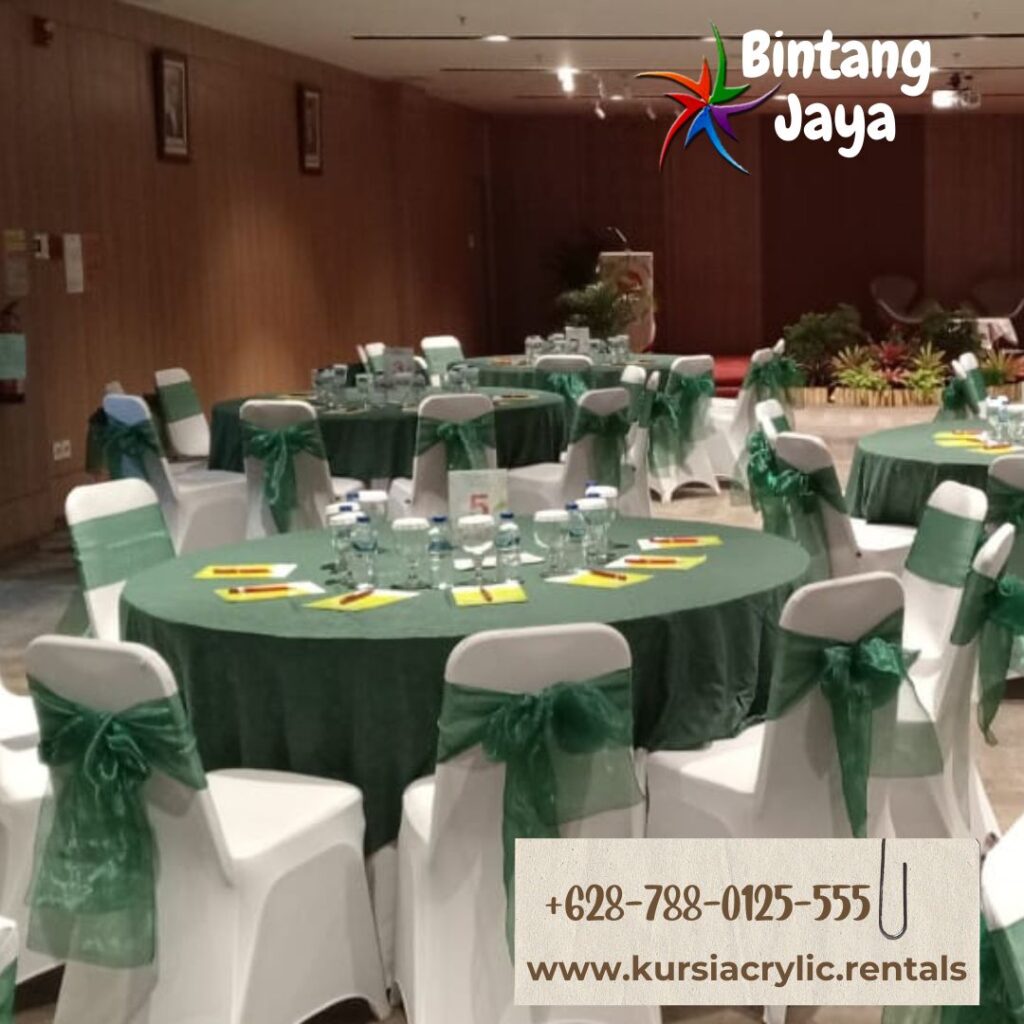 Sewa Round Table Topping Hijau Dan Kursi Futura Pita Hijau Jakarta