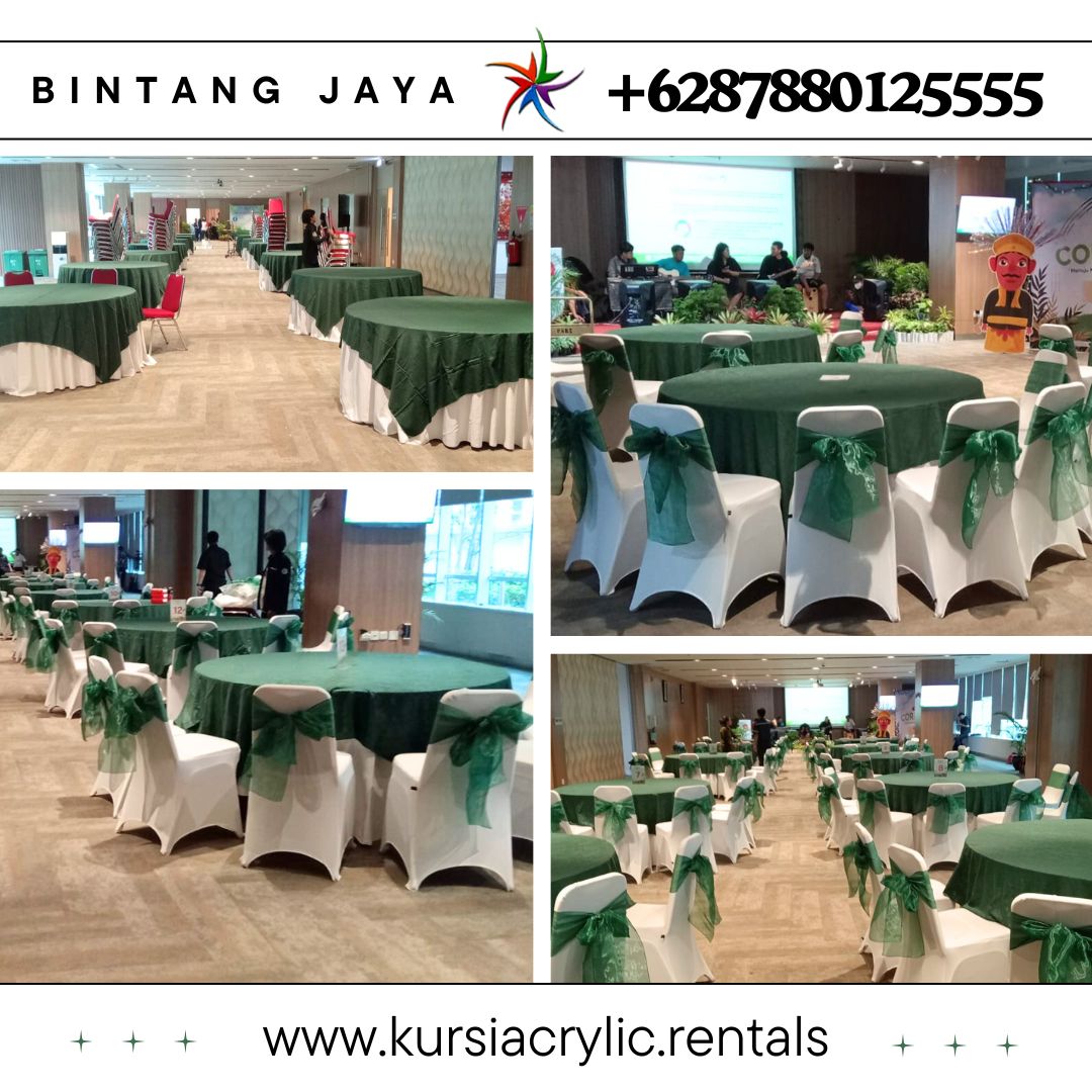 Sewa Round Table Topping Hijau Dan Kursi Futura Pita Hijau Jakarta