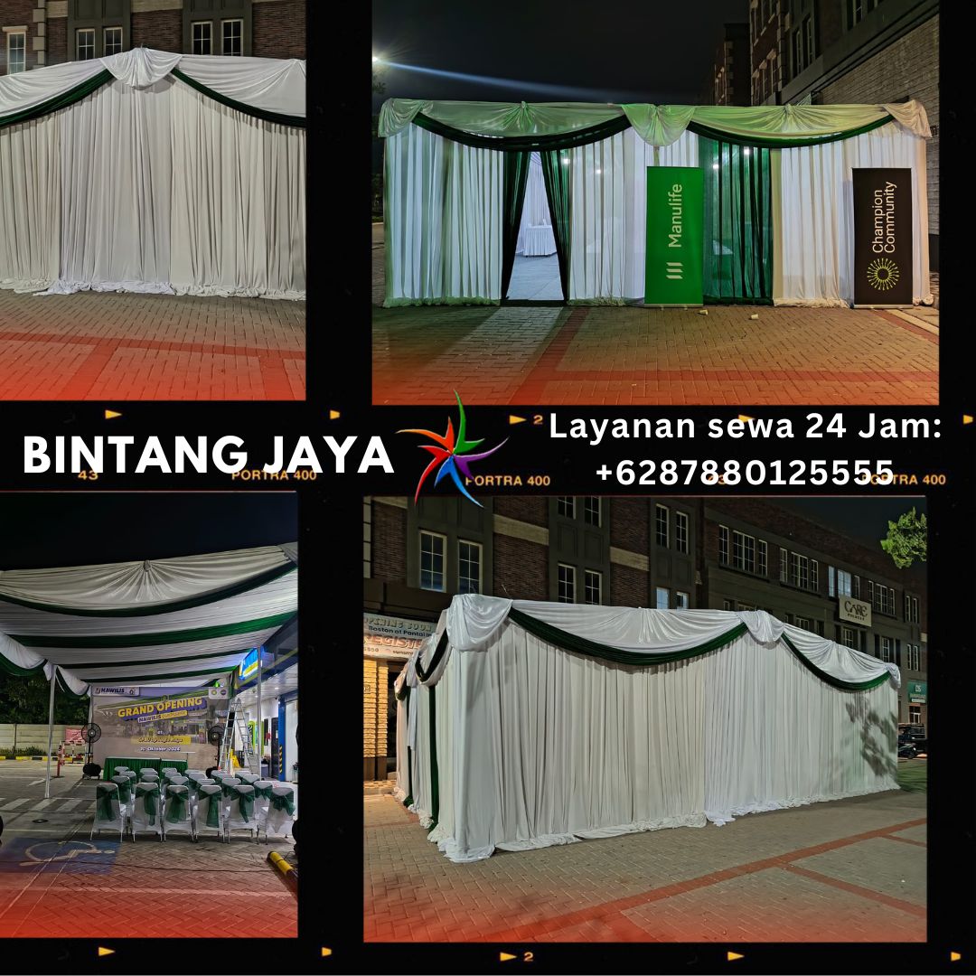 Sewa Tenda Konvensional Dekorasi Serut Hijau Putih area Jakarta