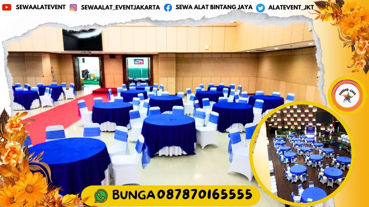 JASA SEWA ROUND TABLE COVER PUTIH BIRU AREA TERDEKAT BEKASI HARGA SEWA EKONOMIS