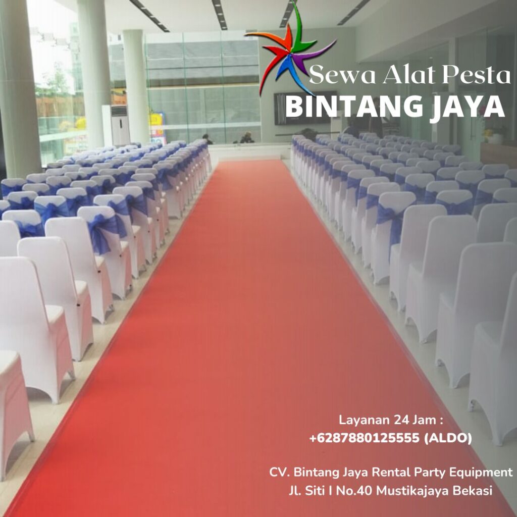 Rental Karpet Jalan Merah Dan Kursi Cover Putih Area Jakarta
