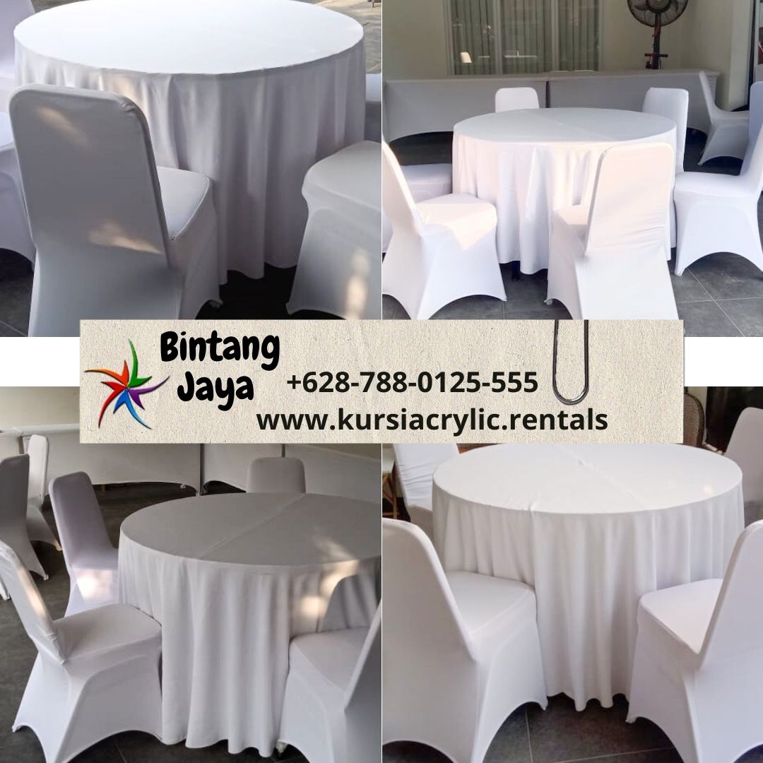 Sewa Kursi Dan Meja Bulat Set Cover Putih Area Bandung