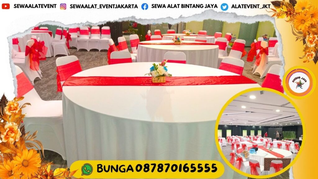 SEWA KURSI DAN MEJA BULAT SET COVER PUTIH AREA BANDUNG JABAR PENGIRIMAN CEPAT