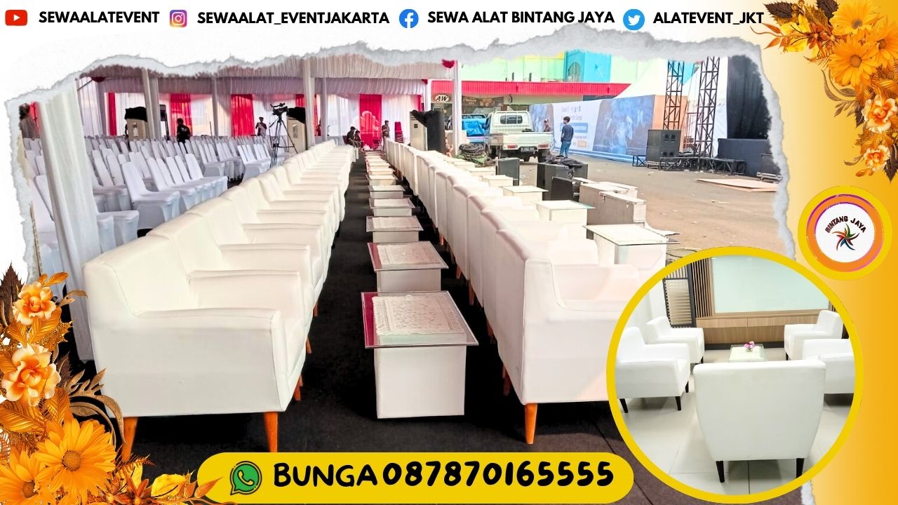 PUSAT SEWA SCANDINAVIAN SOFA PUTIH KAKI KAYU PANJANG HARGA SEWA EKONOMIS AREA BANDUNG