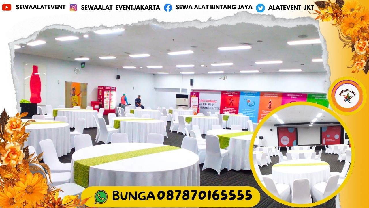 SEWA KURSI DAN MEJA BULAT SET COVER PUTIH AREA BANDUNG JABAR PENGIRIMAN CEPAT