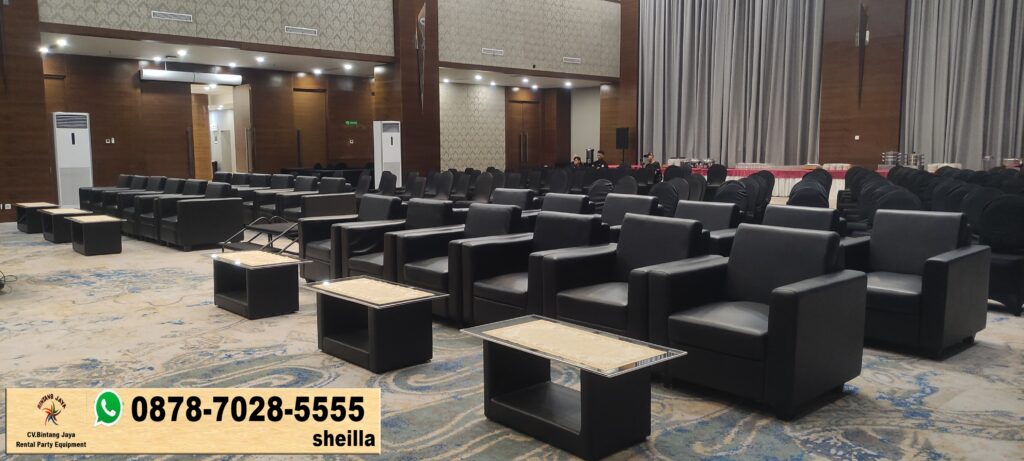 Jasa Sewa Meja VIP Kaca Kerangka Hitam Frame Stainless Area Bogor
