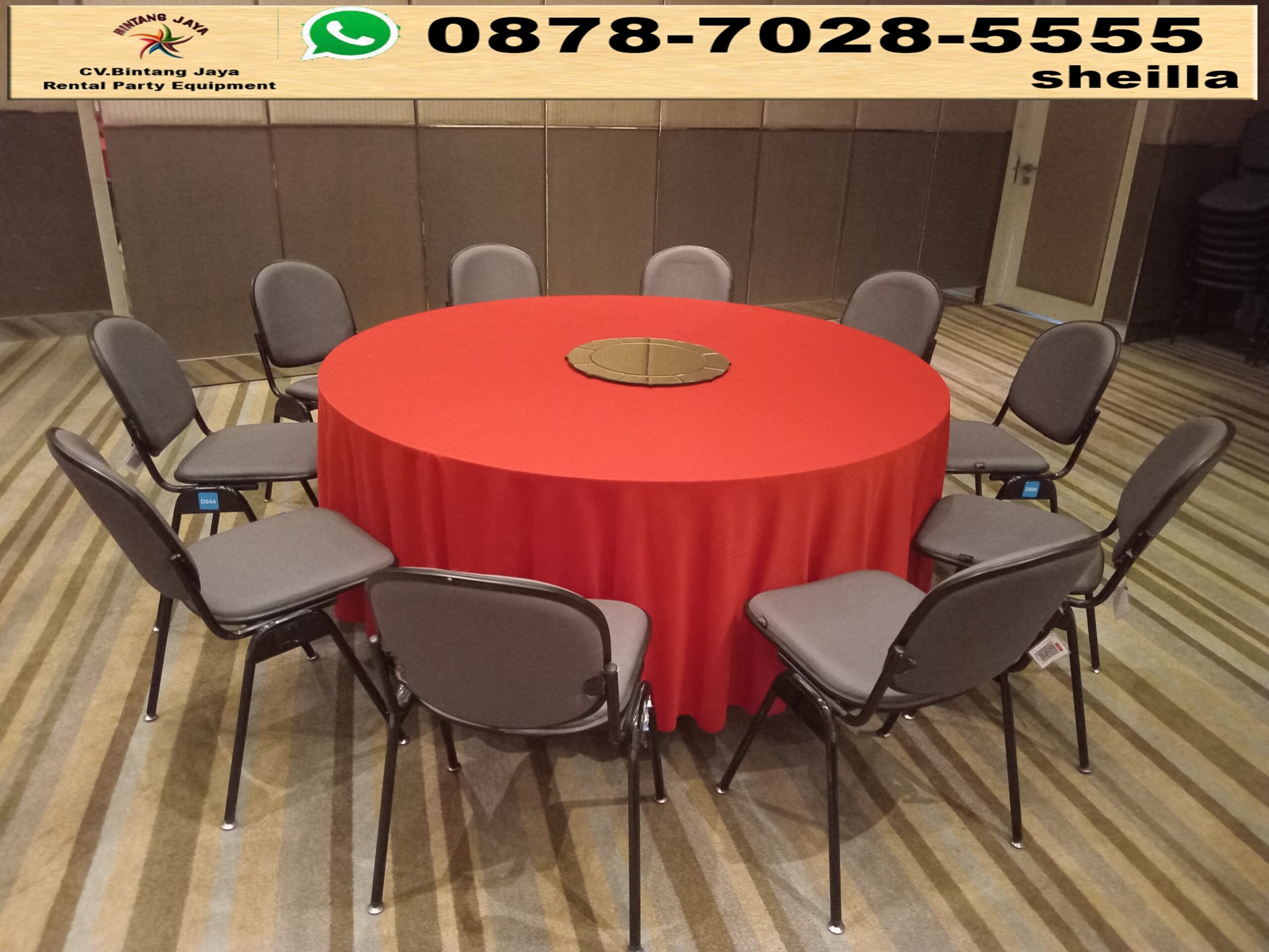 Rental Meja Bundar Cover Tebar Merah Area Tangerang