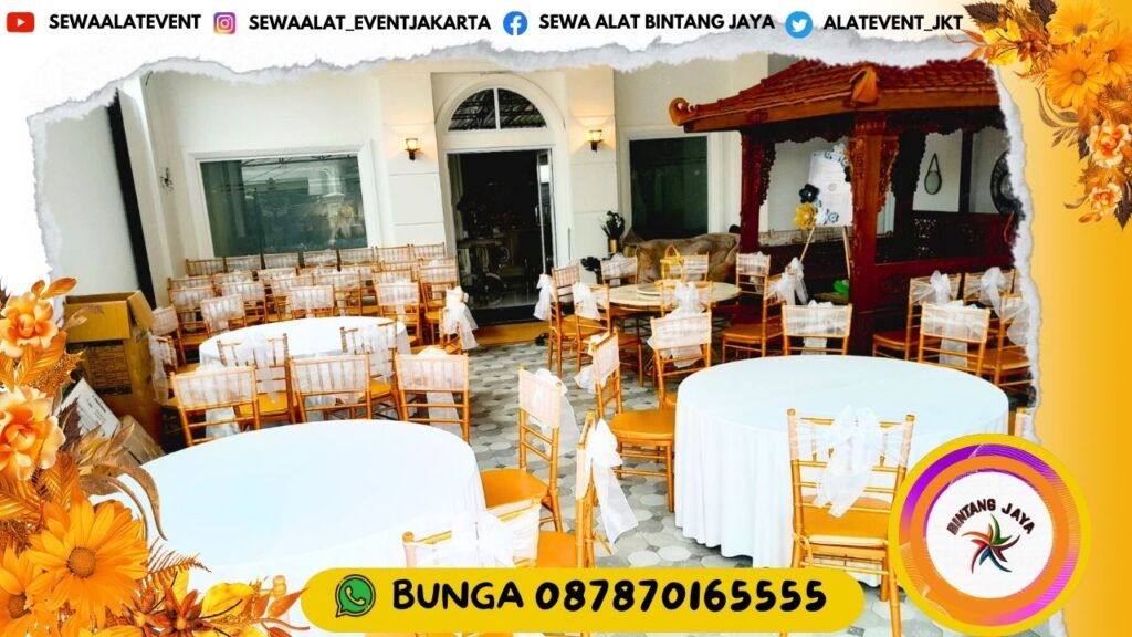 TEMPAT SEWA MEJA BUNDAR KURSI TIFFANY GOLD KAYU AREA BANDUNG JABAR FREE ONGKIR