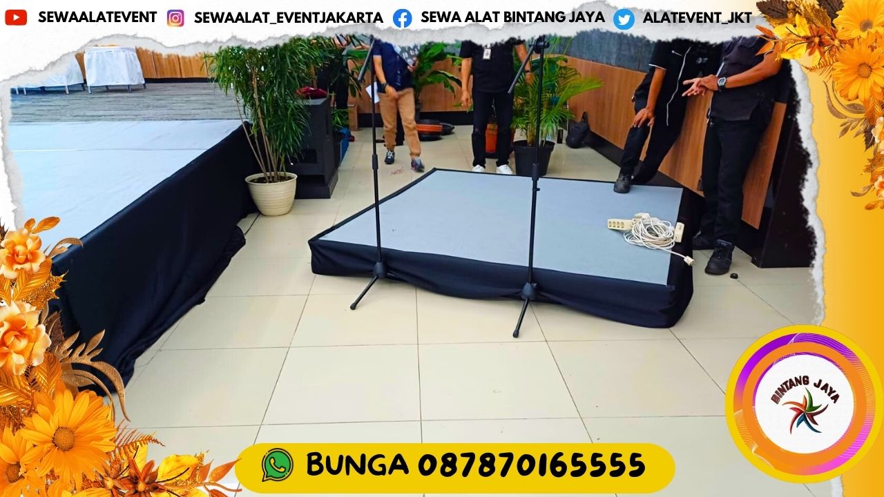 RENTAL PANGGUNG TYPE INDOOR KARPET ABU-ABU PONI HITAM DI JAKARTA SIAP PASANG CEPAT DAN RAPIH