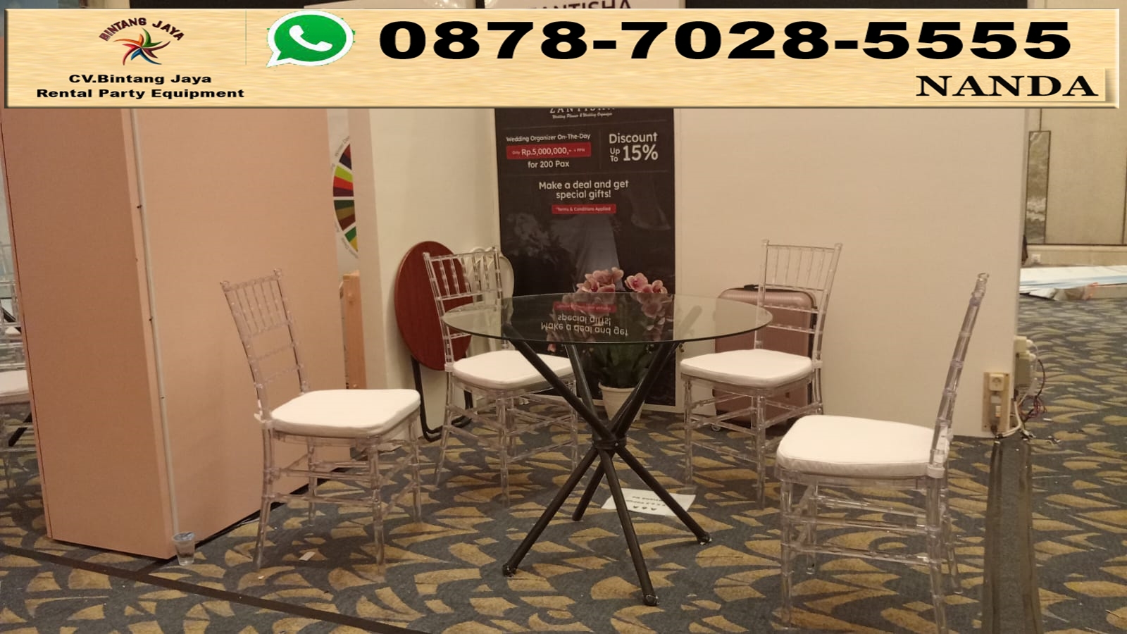 Sewa Meja Dealing Kaca Dan Kursi Acrylic Hub 0878-7028-5555 Di Jakarta