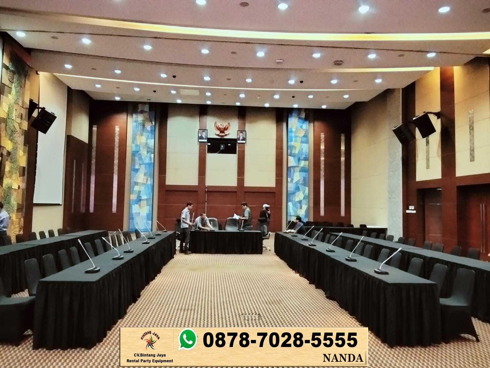 Sewa Meja Kotak Setting Panjang Cover hitam di Jakarta