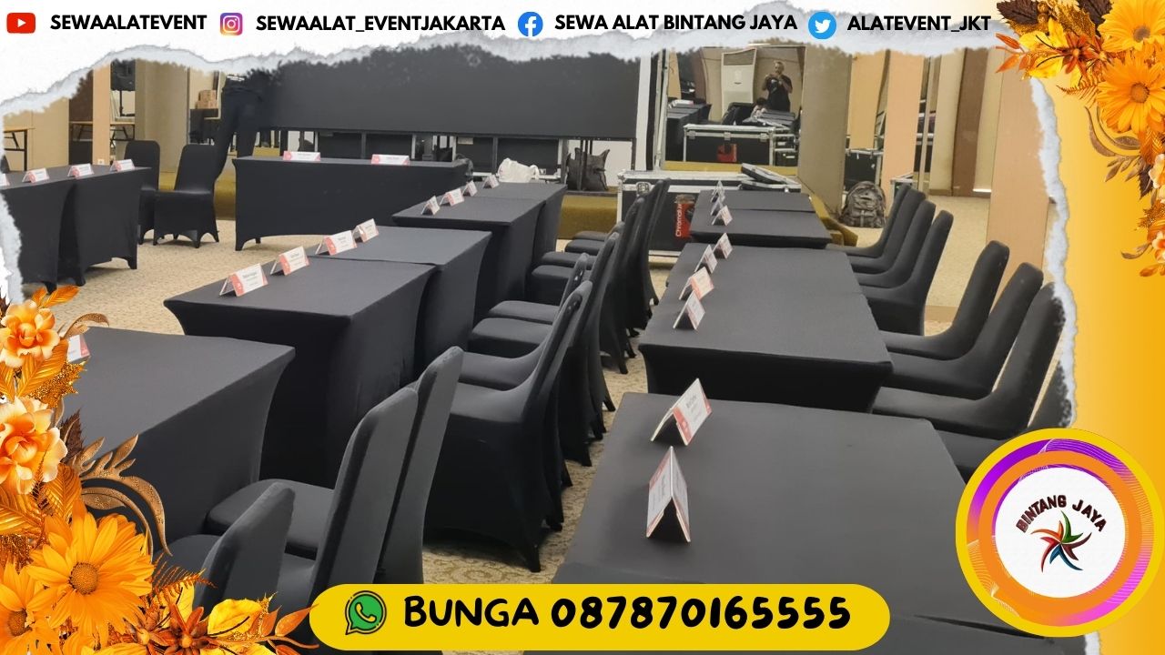 RENTAL MEJA KOTAK BERAGAM UKURAN COVER KETAT HITAM AREA JAKARTA BOGOR DAN SEKITARNYA