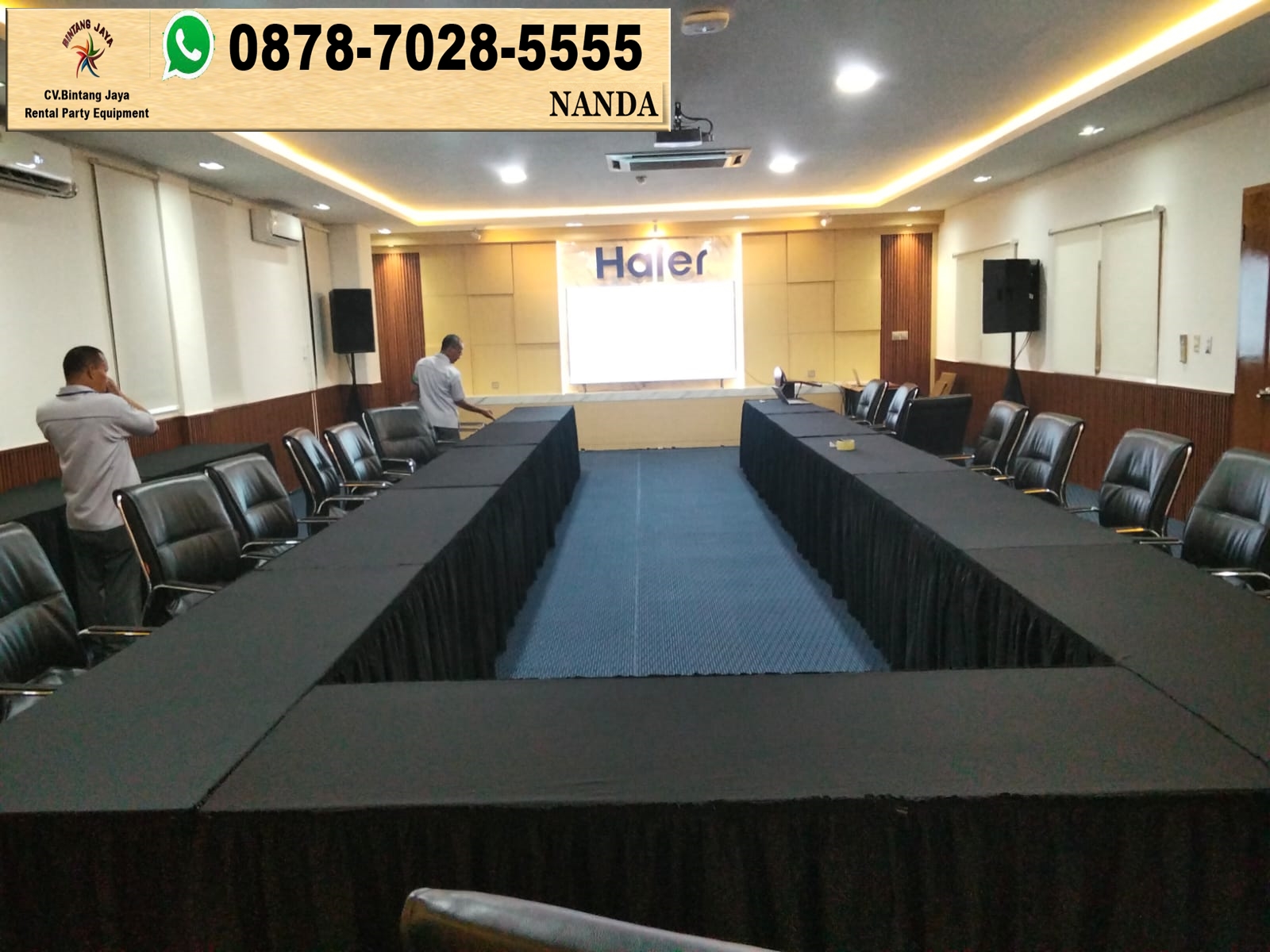 Rental Meja Kotak 120x60 Cm Cover Skirting Hitam Jakarta