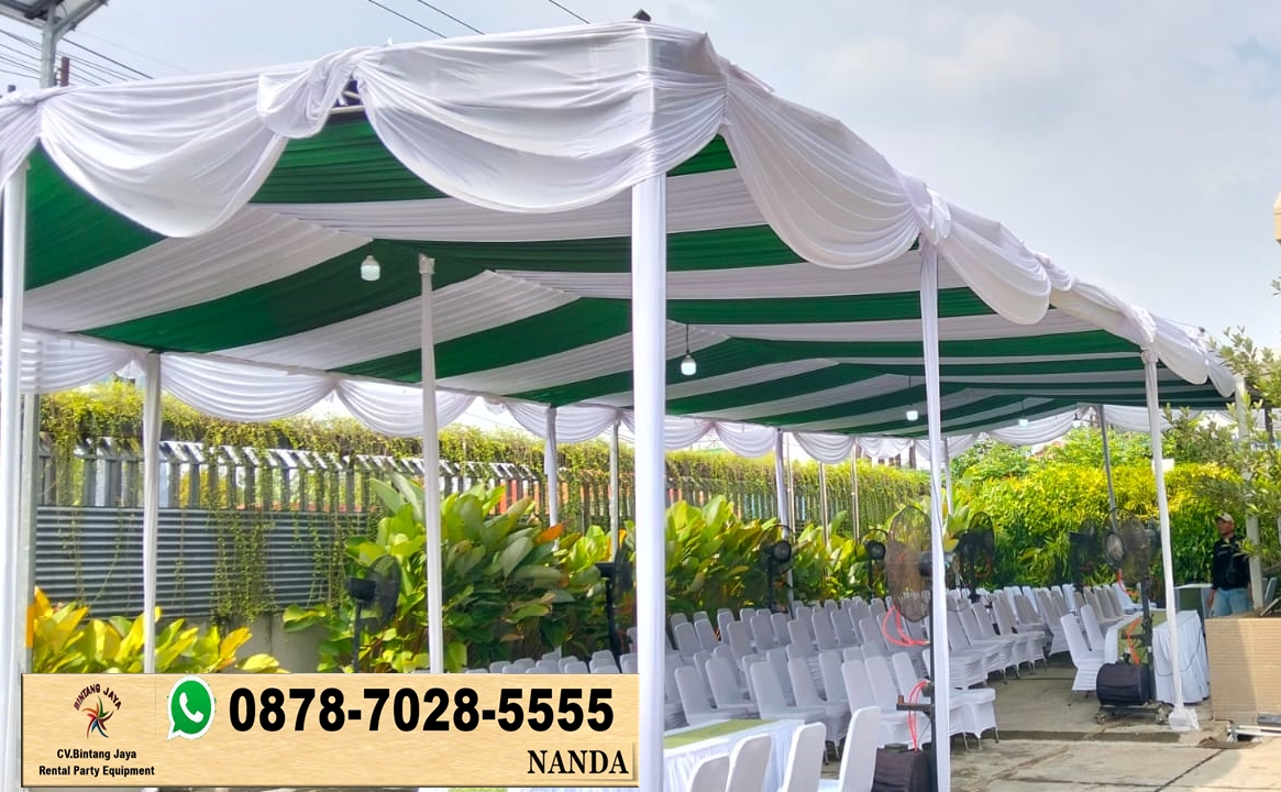 Sewa Tenda Serut Putih Hijau PT Meccaya Bekasi 0878-7028-5555