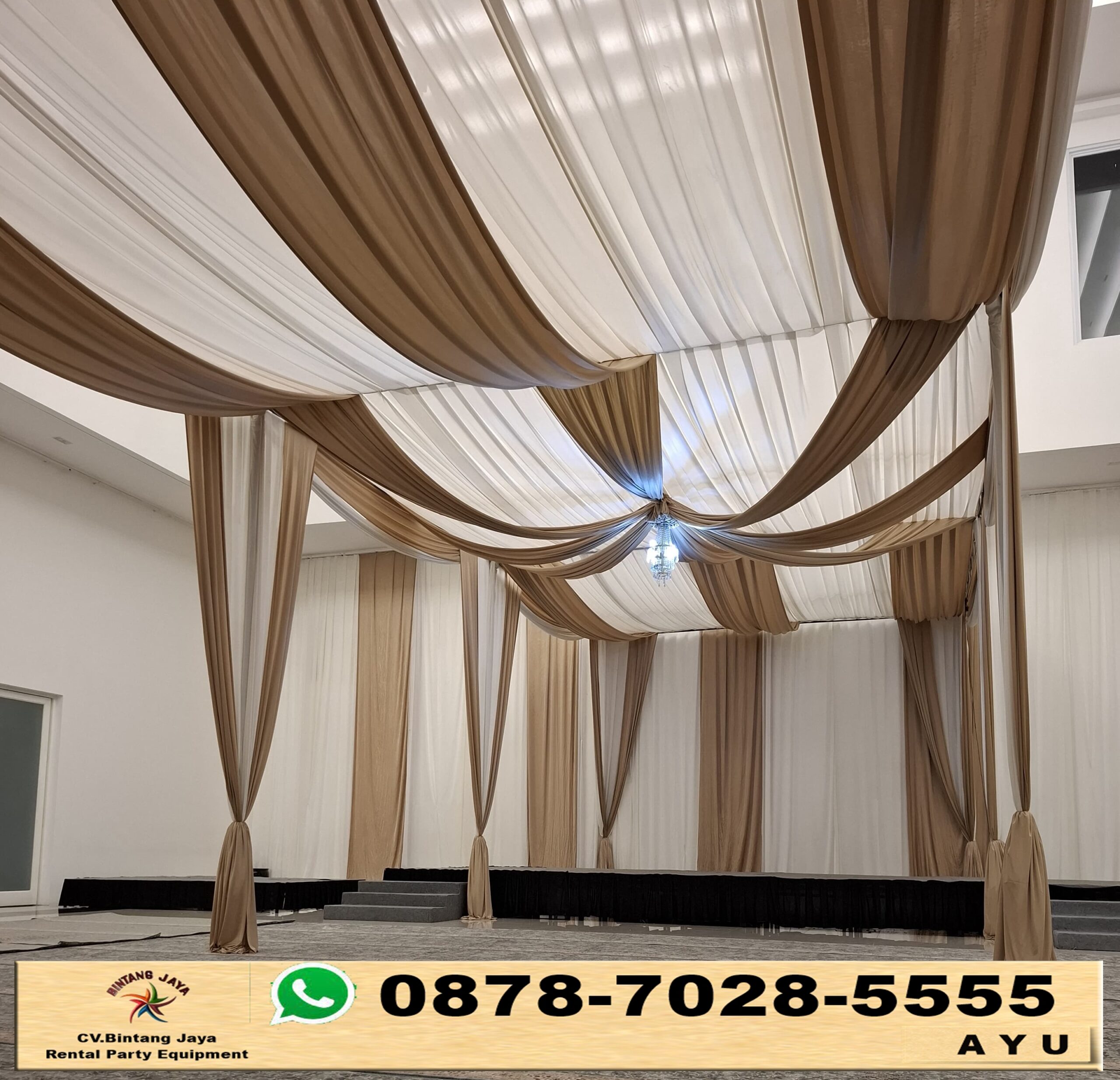 Rental Tenda Dekorasi Kain Rempel Serut Putih di Jakarta