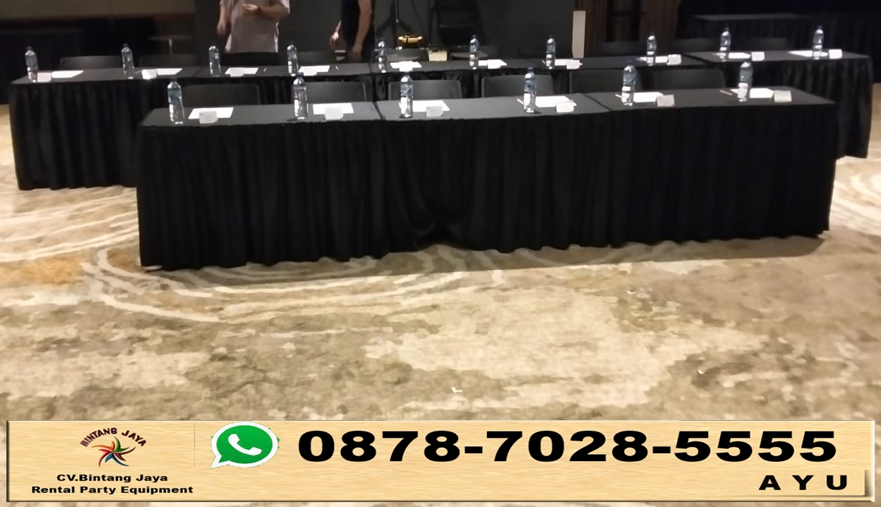 Sewa Meja Kotak Cover Skirting Hitam Event Wang Plaza Kedoya Jakarta