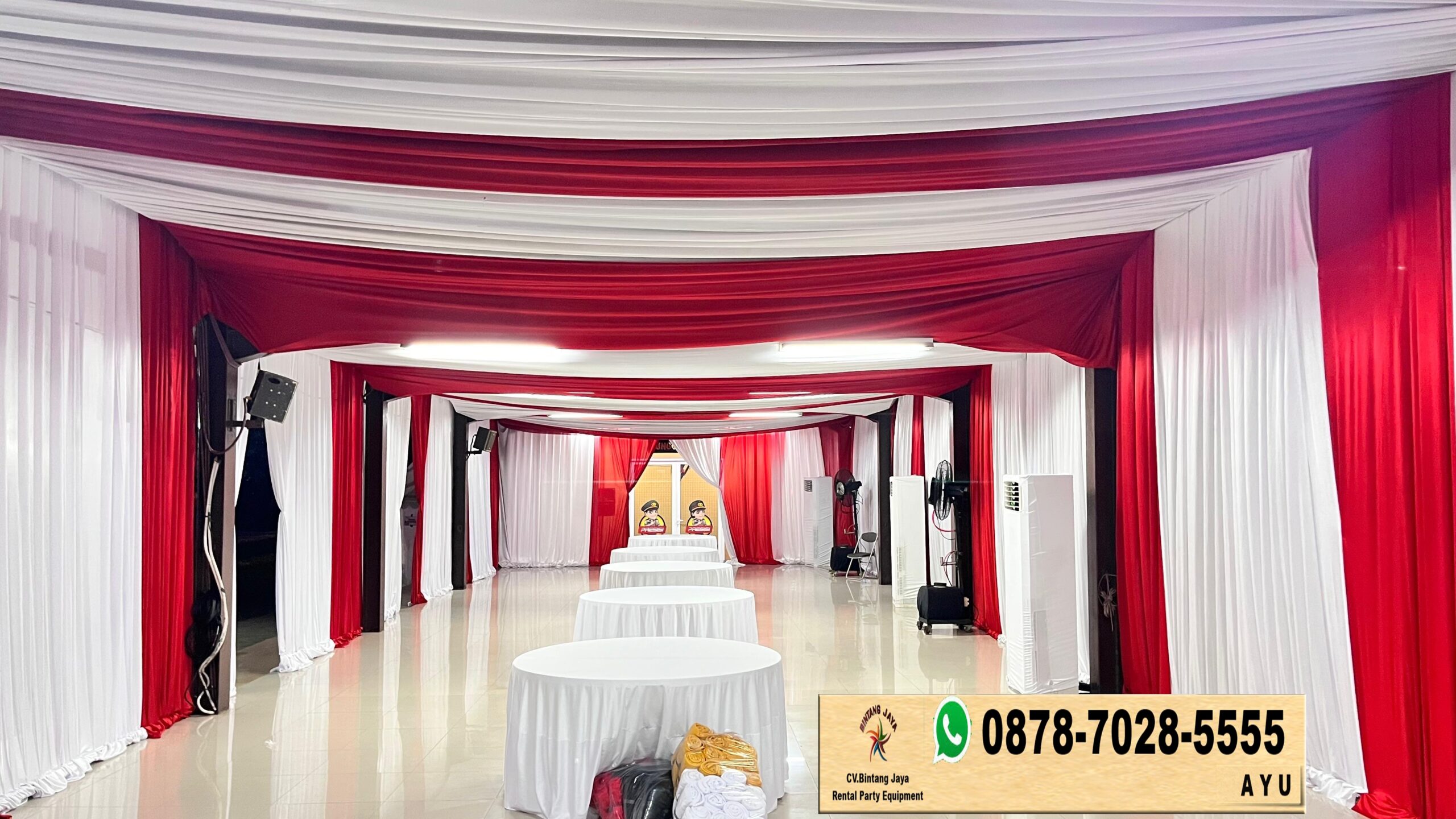 Rental Tirai Merah Putih Bahan filamin Jakarta