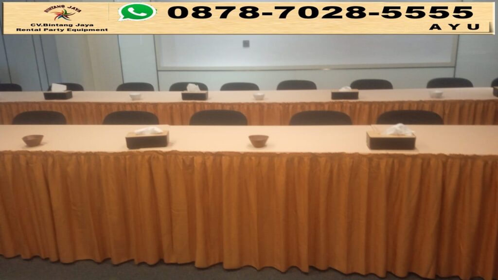 Rental Meja Kotak 120x60cm Cover Gold Casablanca Jakarta