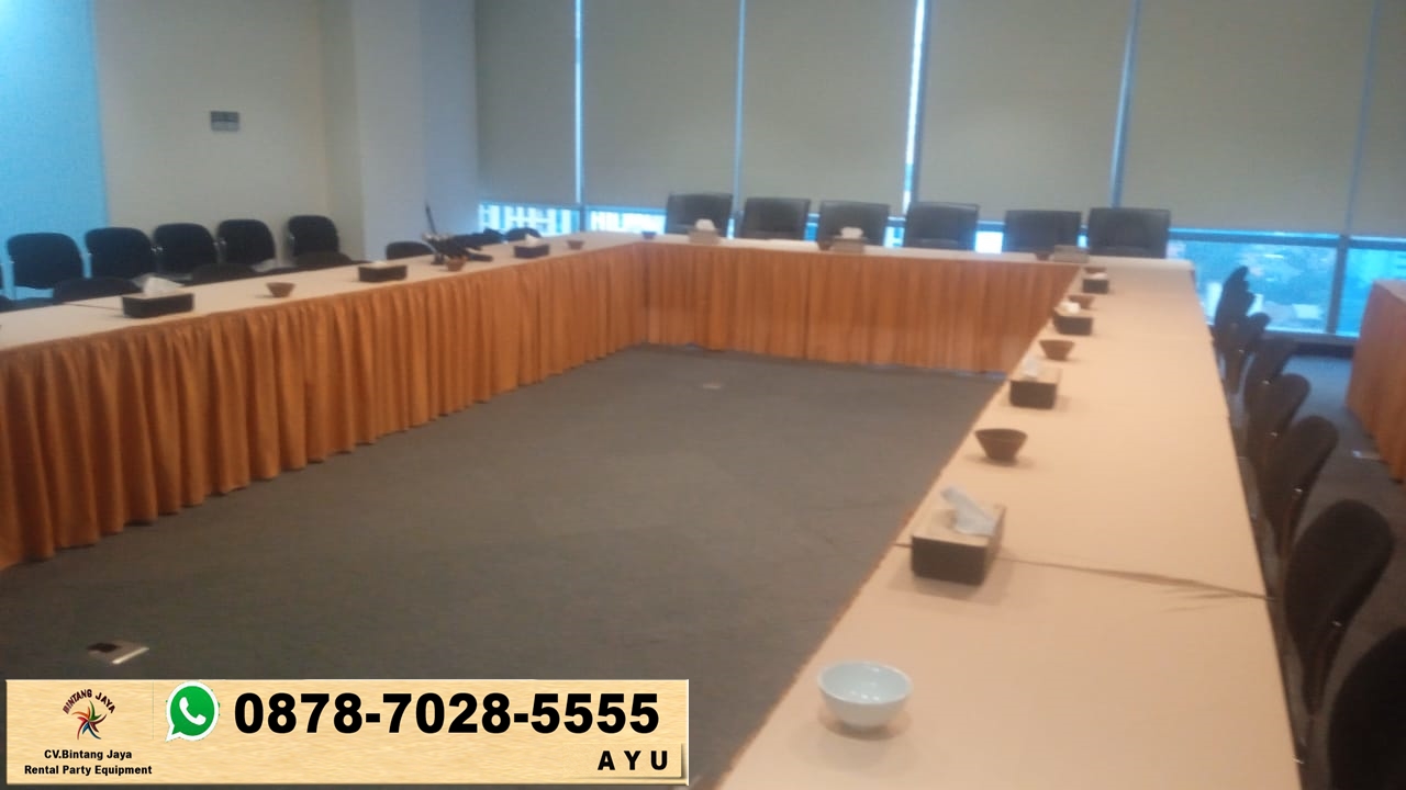 Rental Meja Kotak 120x60cm Cover Gold Casablanca Jakarta
