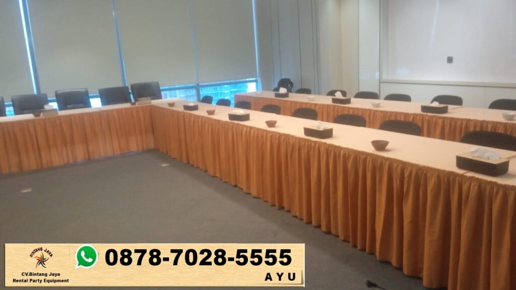 Rental Meja Kotak 120x60cm Cover Gold Casablanca Jakarta