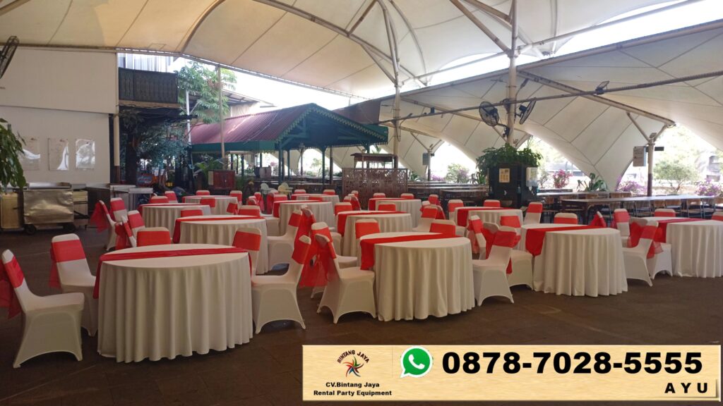 Sewa Meja Bundar Cover Mewah Set Kursi Area Bekasi
